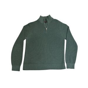 Quince Men's Big Sur Green 100% Organic Cotton Rib Stitch 1/4 Zip Sweater Sz L
